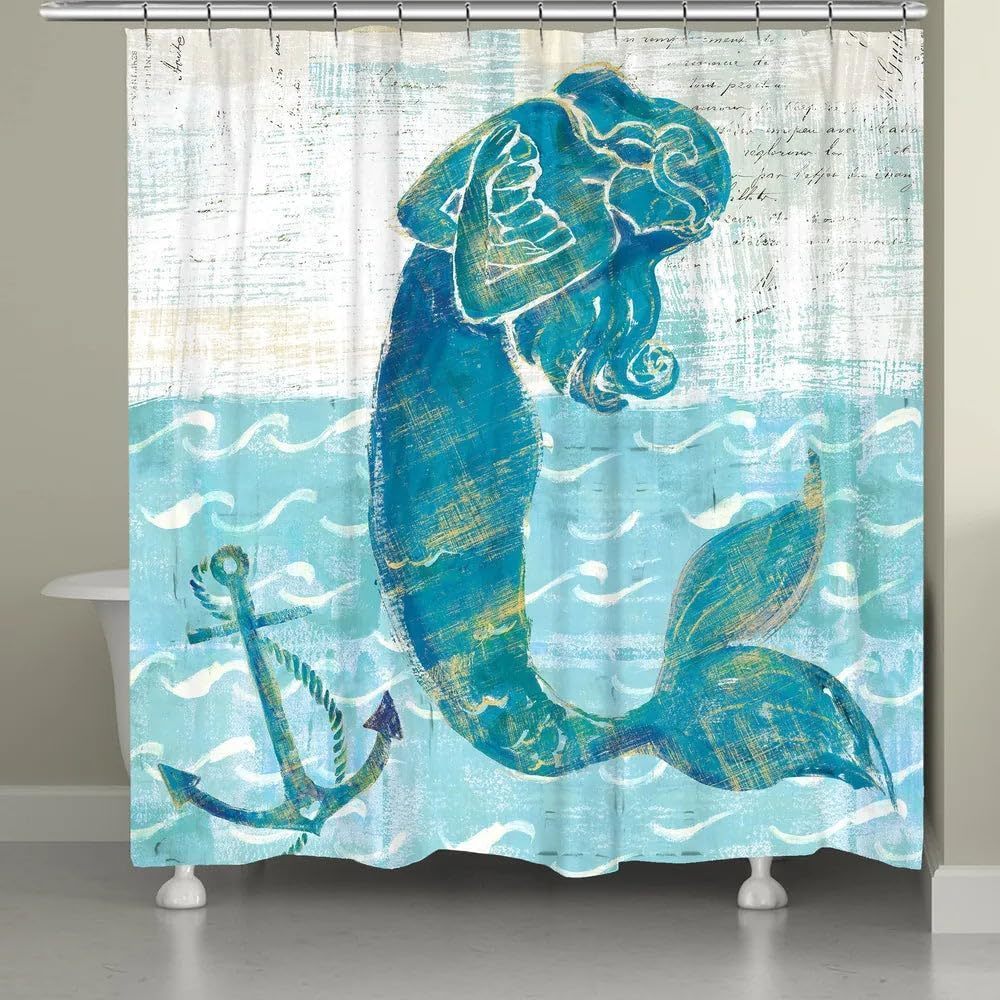 Laural Home Mermaid of The Seven Seas Shower Curtain Blue 71x72 New